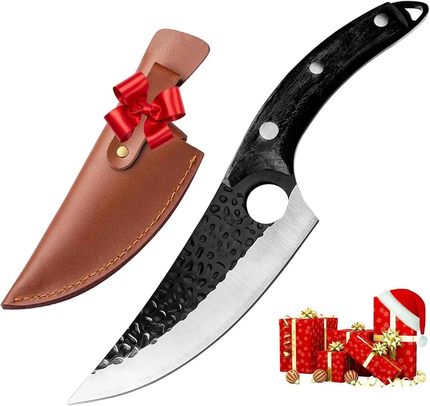 Dream Reach Chef Knife Black Hand Forged Kitchen Knife with Sheath Full Tang Japanese Knife High Carbon Steel Cooking Knife