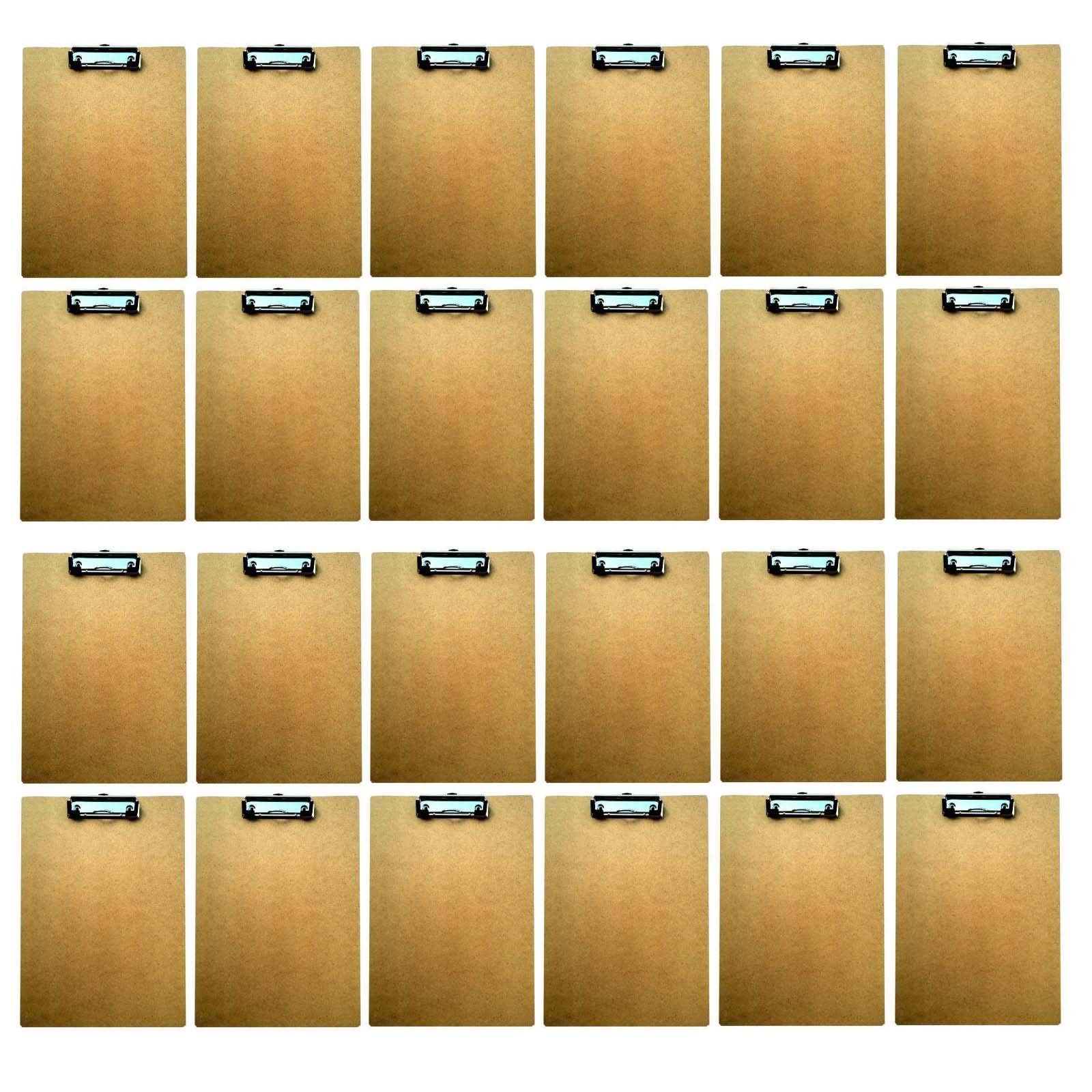 Juego de 24 portapapeles DIN A4 de madera con pinza de metal, soporte para escritorio, tablero de escritura, portapapeles