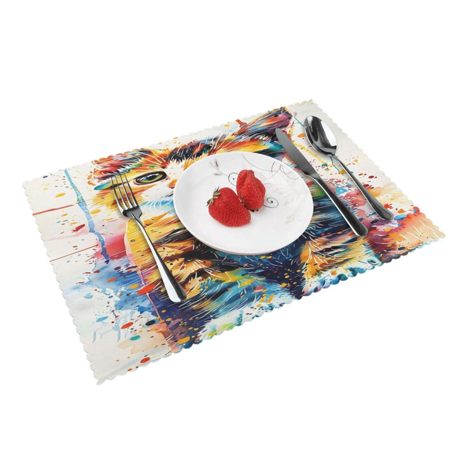 Colorful Abstract Cat Placemats Set of 4 Print Table Mats Place Mats Table Decor for Kitchen Dining 12X18 in