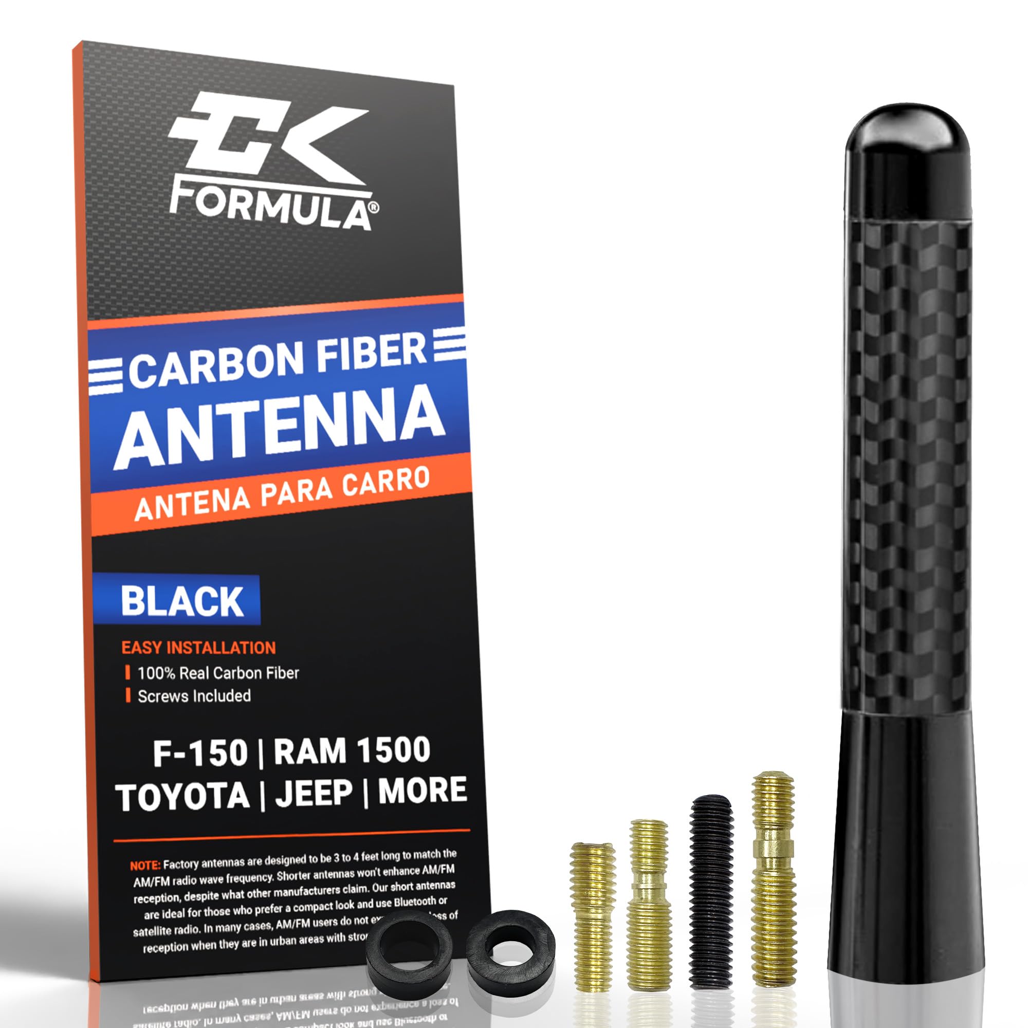 Universal Carbon Fiber Short Antenna for Truck - F150 F-150 Bronco RAM 1500 Tundra Tacoma, Jeep Wrangler, Gladiator, Antena para Carro, Car Antenna Replacement Accessories, 3.1