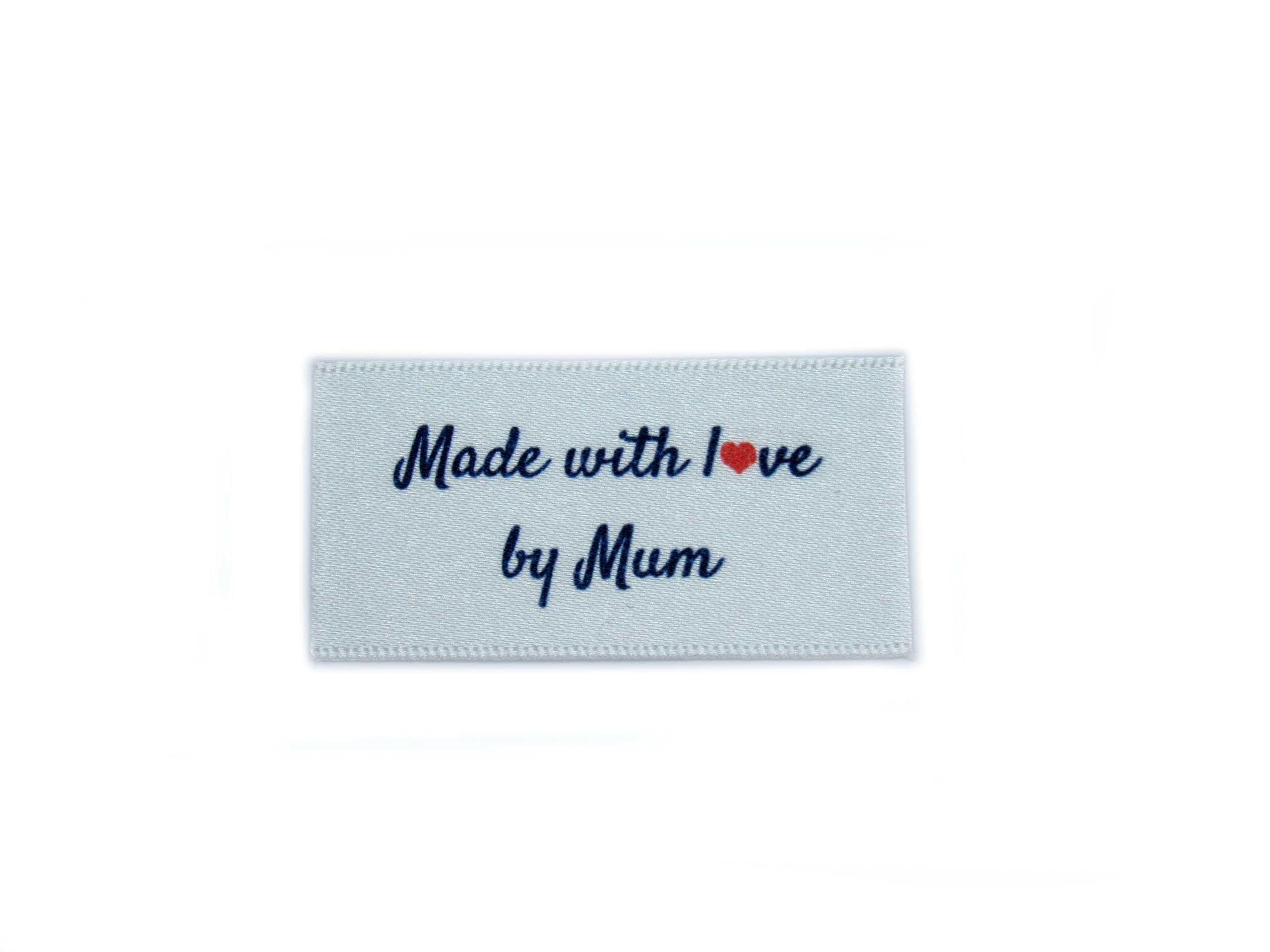 16 Made with Love by Mum Labels Tags in White for Knitting, Crochet, Handmade, and Craft Items (25x40 Flat Large Size)