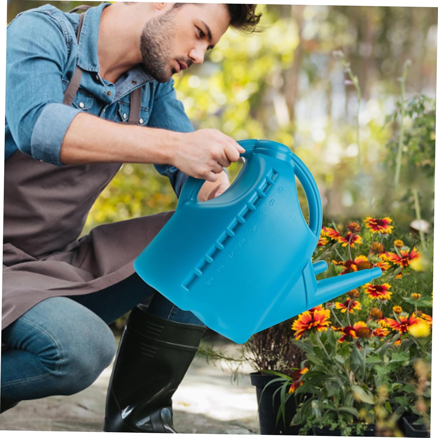 HANABASS 1pc Long Mouth Watering Can for Indoor and Outdoor Plants Plastic Watering Bottle Double Handle Design of Succulents and Flowers Blue