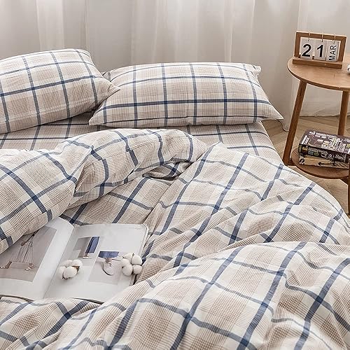 Miniatura 3 de FACE TWO FACE Juego de funda de edredón de 3piezas, 100% algodón lavado con textura parecida al lino transpirable duradero suave cómodo (tamaño