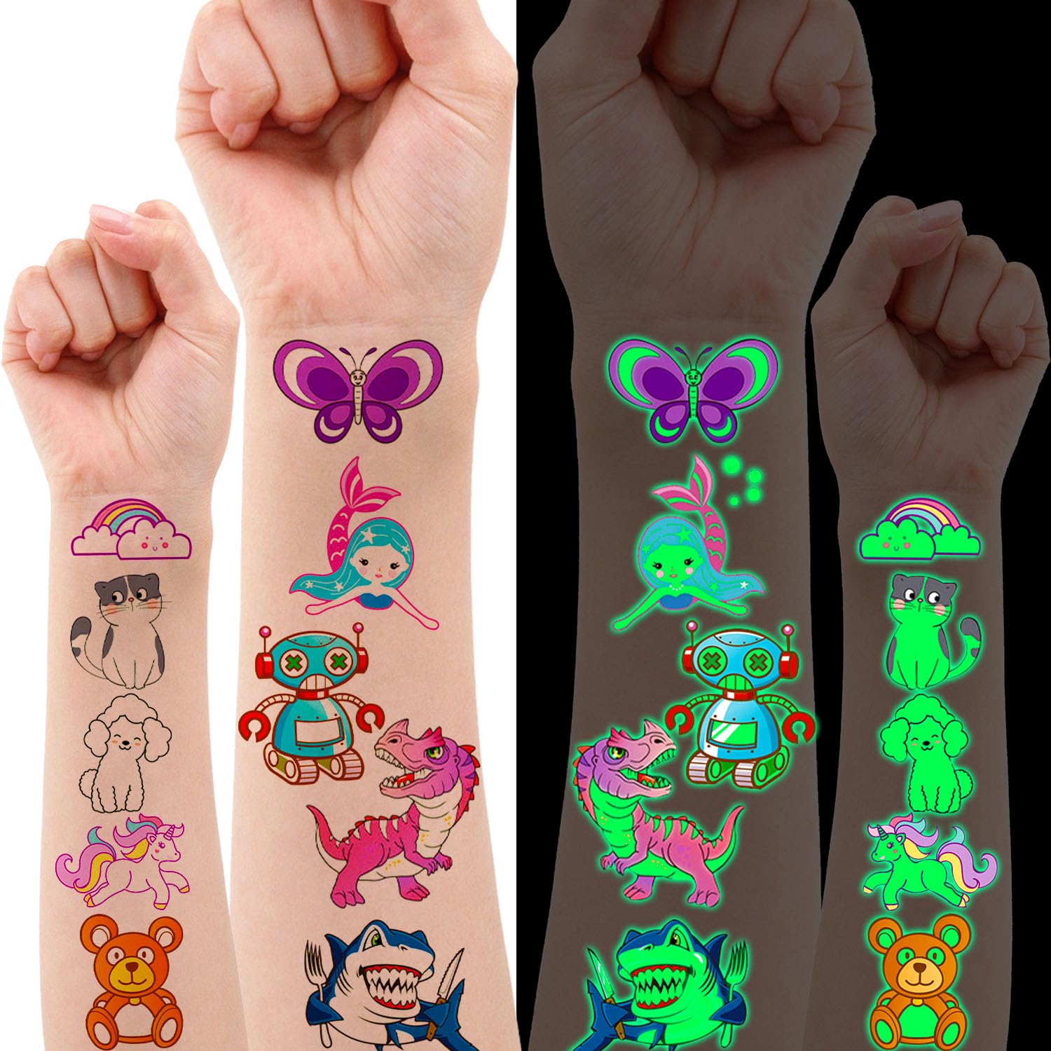 Tatuajes Temporales Niños 30 Hojas Tatuajes Brillan Oscuridad Niños, Calcamonias Tatuajes Niños Luminosos, Impermeable Tatoos Infantiles Pegatinas, Tatuajes Niños Cumpleaños Party, Regalos para Niños