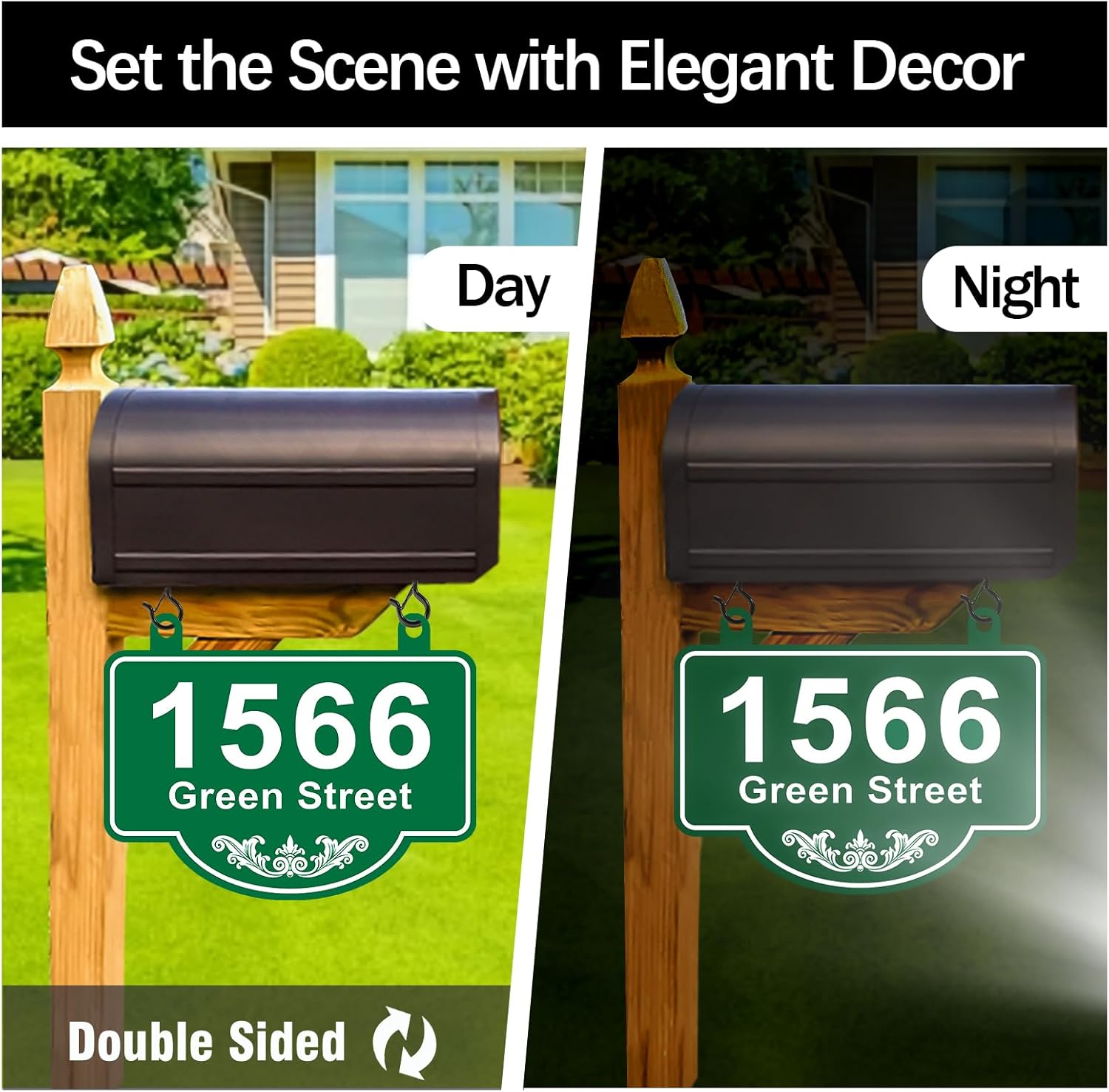 Hanging Address Plaque Sign - Mailbox House Number Plaque Sign,House Numbers for Outside House,Lamp Post,Light Post,Mailbox,Yard,Front Door Metal 2 Hooks 10 x 7.8 inch