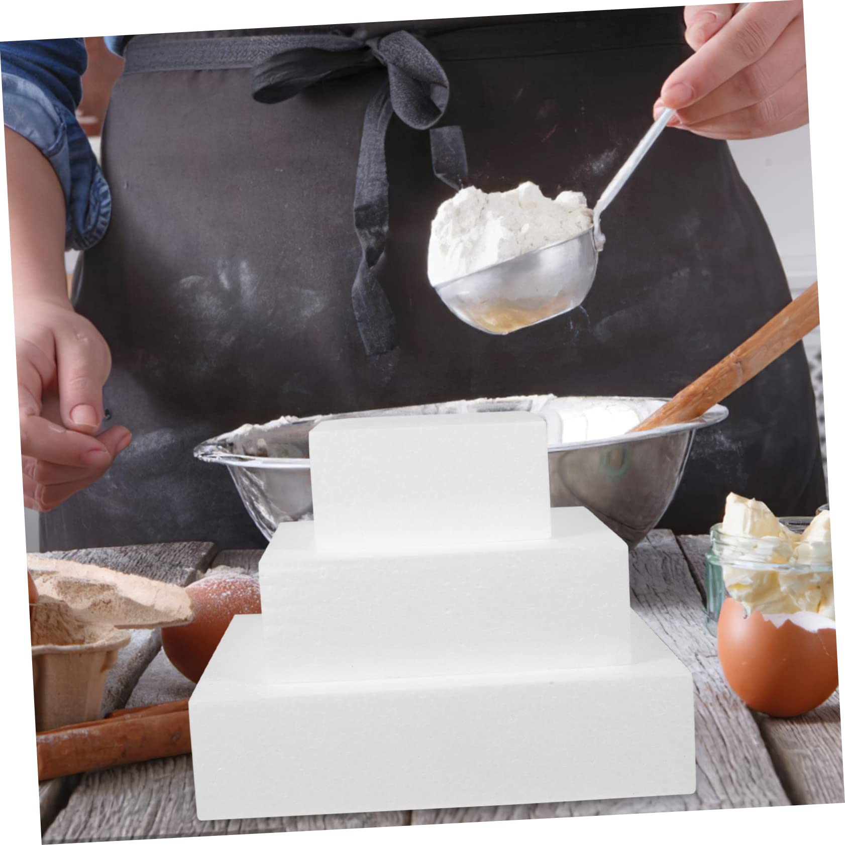 Abaodam 9 Pièces Modèle De Gâteau en Mousse Décor De Gâteau Artificiel Accessoire De Mariage Grand Mannequin De Gâteau Cubes De Mousse Petit Gâteau Anneau De Gâteau Faire Tourner Blanche