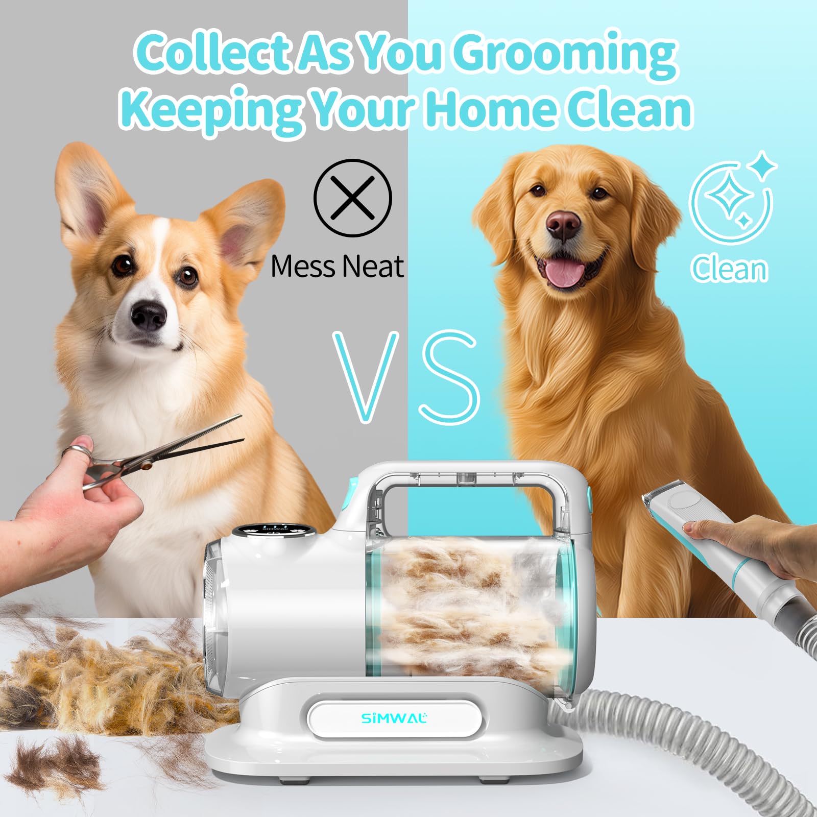 Amazon.co.jp: SIMWALペットグルーミングキットとペット用掃除機、大