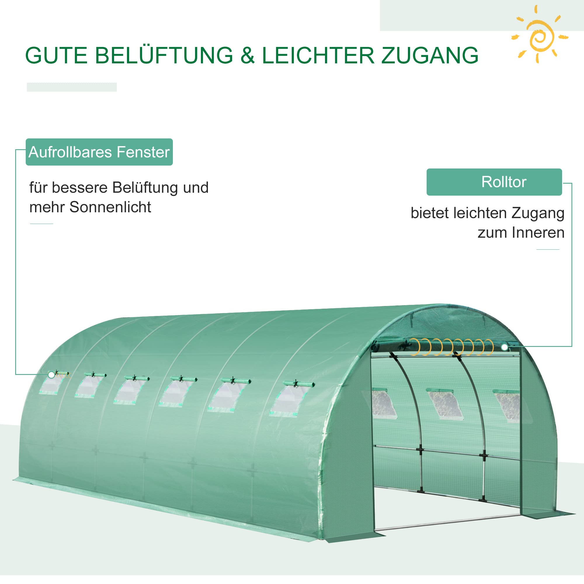 Outsunny Polyethylenfolie 6x3x2m Ersatzfolie mit 12 Fenster für Gartentunnel Gewächshaus Folientunnel Gewächshausfolie Gartenfolie aus Polyethylen Treibhaus Folie Grün
