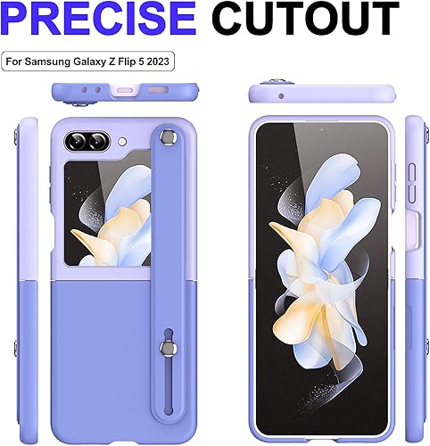 Miniatura 3 de Miimall Funda compatible con Samsung Galaxy Z Flip 5 5G con soporte, policarbonato duro + patrón de piel sintética, soporte a prueba de golpes con