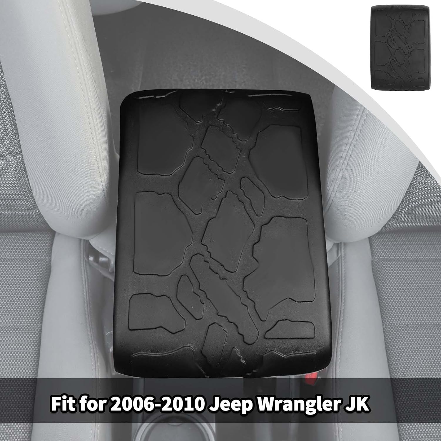 JWWY Armrest Cover Case Pad Center Console Cover Decoration Protective Cover Trim Fit for 2006-2010 Jeep Wrangler JK Interior Accessories Black Rubber