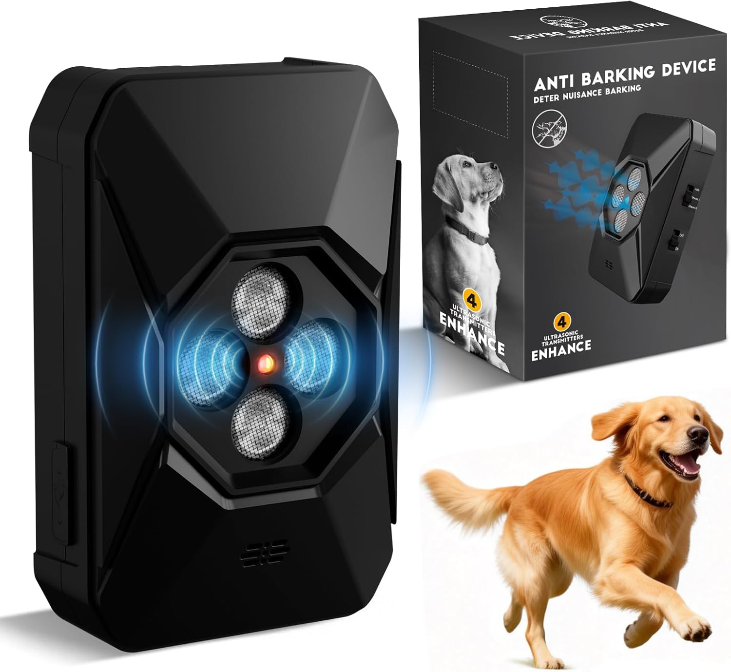 Anti Barking Device for Dogs - 50FT Dog Barking Deterrent Device - 3 Modes Ultrasonic Stop Dog Barking - Rechargeable Bark Stopper Indoor Outdoor Home Garden Automatic Bark Alarm Tool Dogs