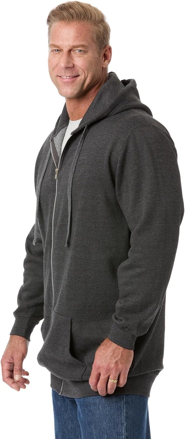 KingSize Men's Big & Tall Longer-Length Fleece Full Zip Hoodie