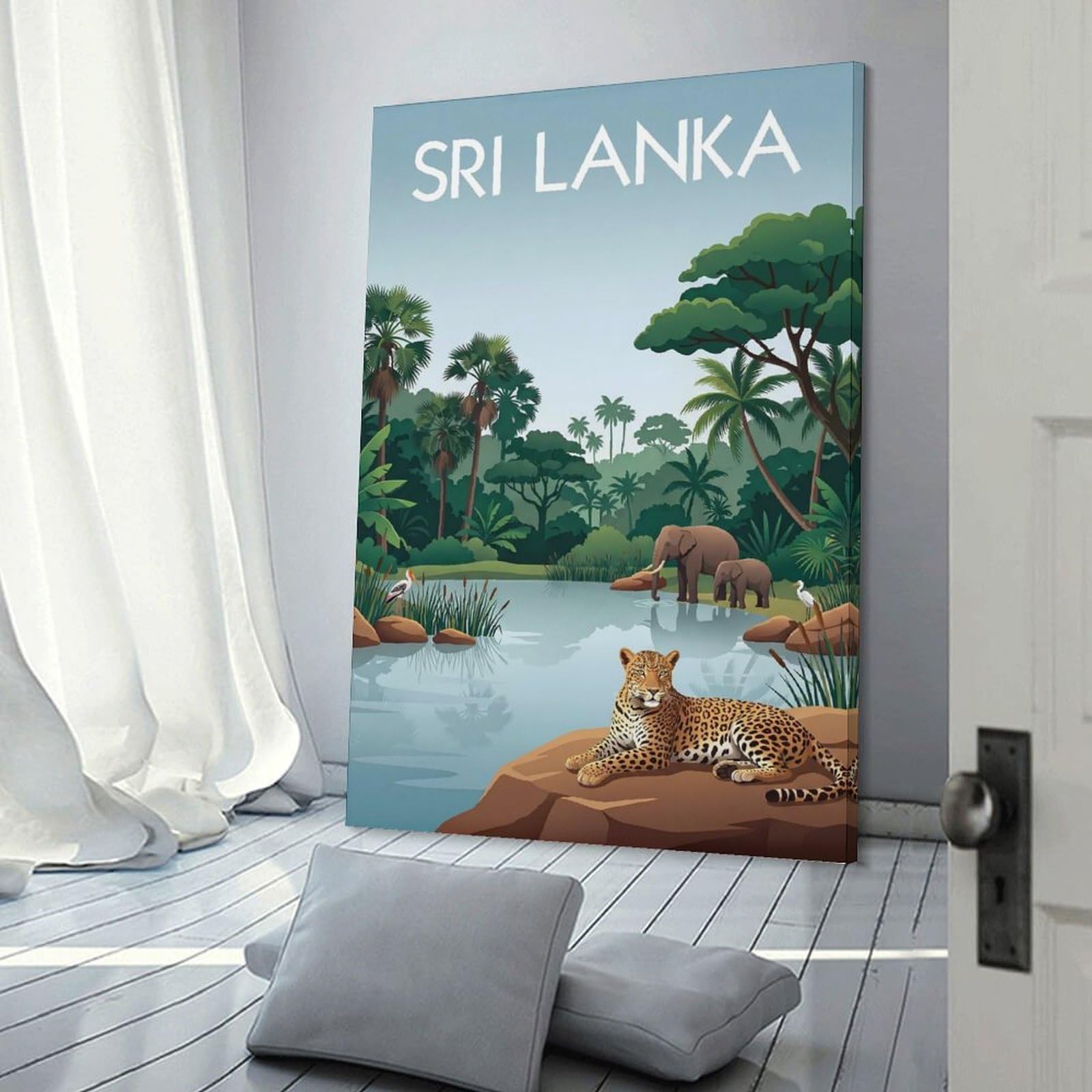 Junmoney Sri Lanka Wildlife Wall Picture Print, 16x24inch(40x60cm), for Flats, Guest Rooms Or Compact Rooms, Decorative Canvas Decor for Home Updates