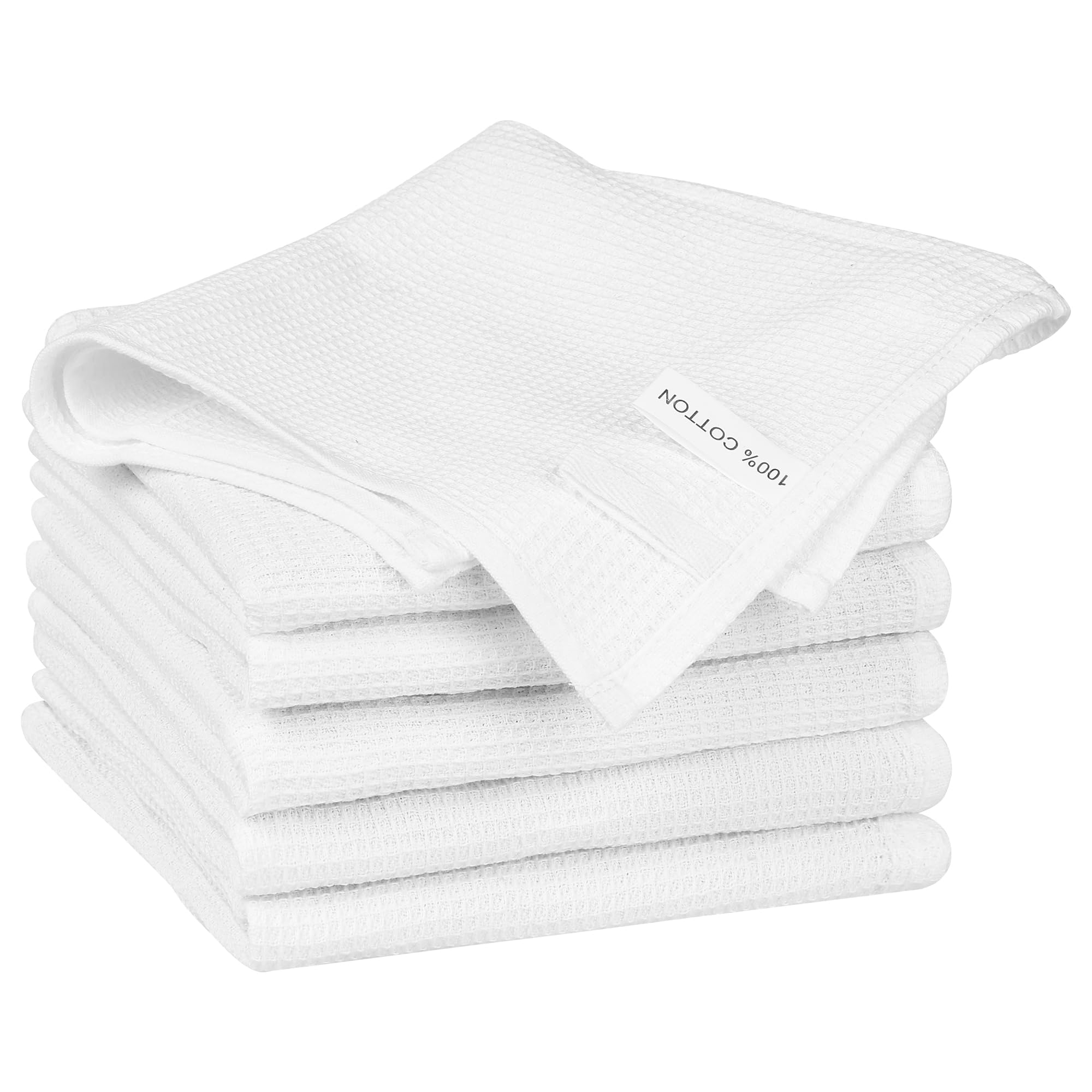 Uxcell Reuseable Cleaning Cloths, 6 Pack Cotton Waffle Weave Kitchen Towels Reusable and Washable Dish Rags for Drying Absorbent Lint Free Rags for House Cleaning White 35cm x 35cm