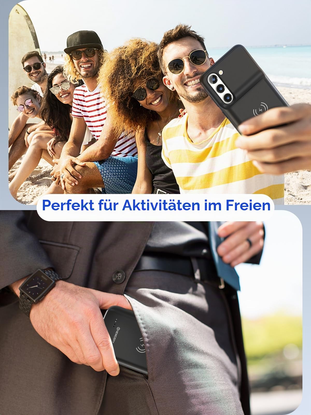 NEWDERY Akkuhülle für Samsung Galaxy S23, 4700mAh Tragbare Ladebatterie Zusatzakku Externe Handyhülle Batterie Wiederaufladbare Schutzhülle Power Bank Akku Case für Galaxy S23(unterstützt Qi-Laden)