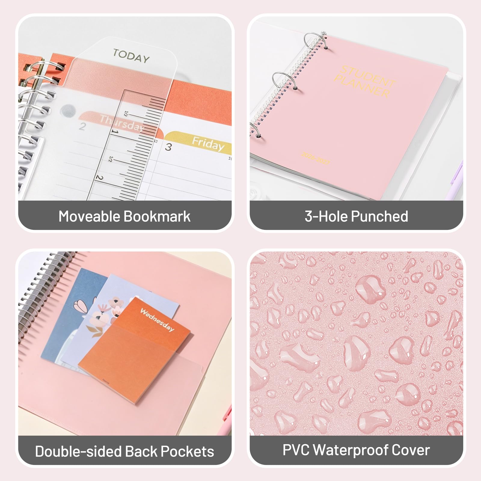 SUNEE Agenda scolastica 2026-2027, agenda scolastica media o superiore per accademico luglio 2026 - giugno 2027, 21,6 x 27,9 cm, con copertina impermeabile in PVC, perforato a 3 fori, segnalibro