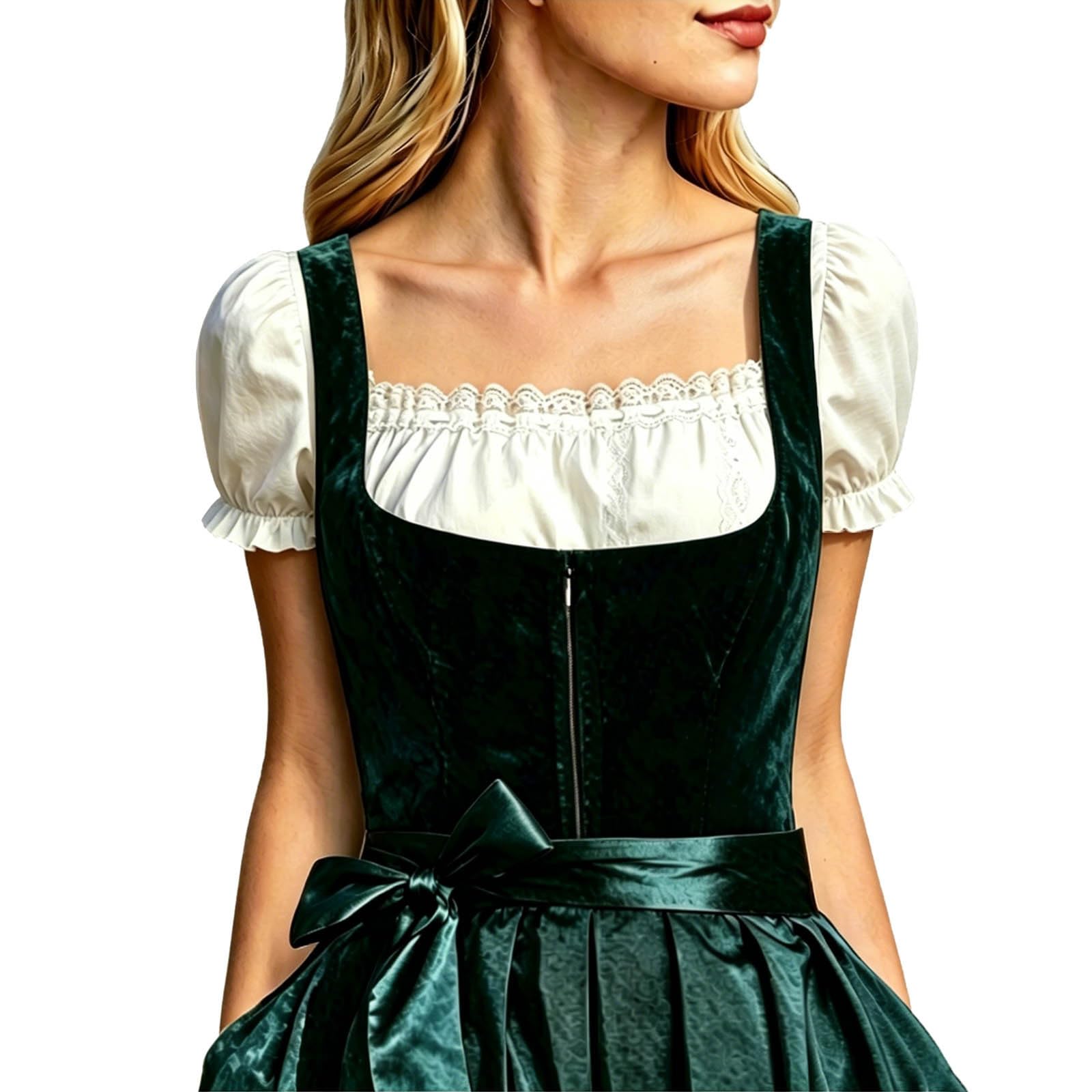 Blouse Dirndl Femme Blanche Fluide en Dentelle avec Robe Rouge - 8