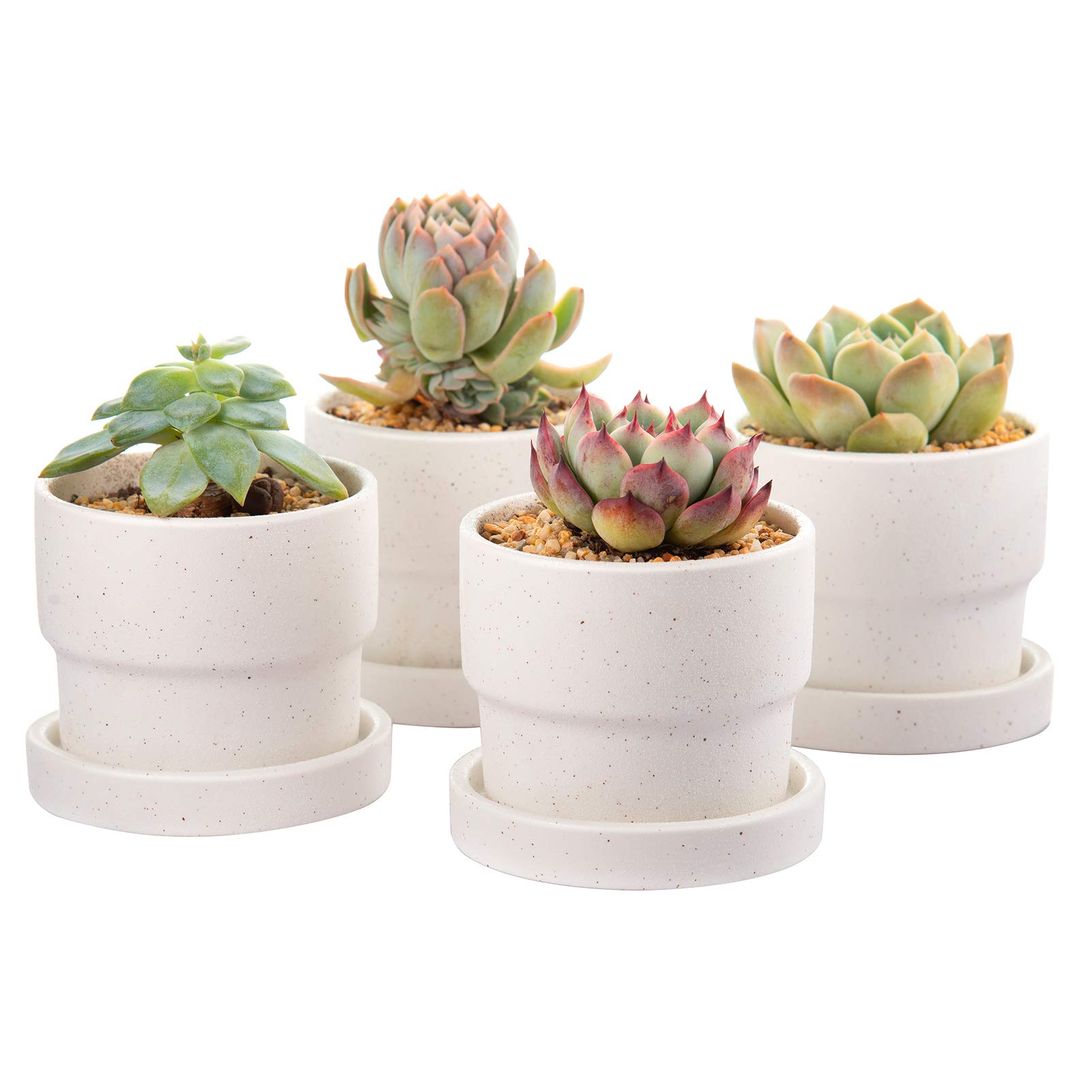 Ceramic Planters Pots with Drainage Hole Saucers 3.7 Inch Succulents Planter Set for Indoor Plants Herb Cactus with Mesh Pads, Pack of 4, Plants Not Included