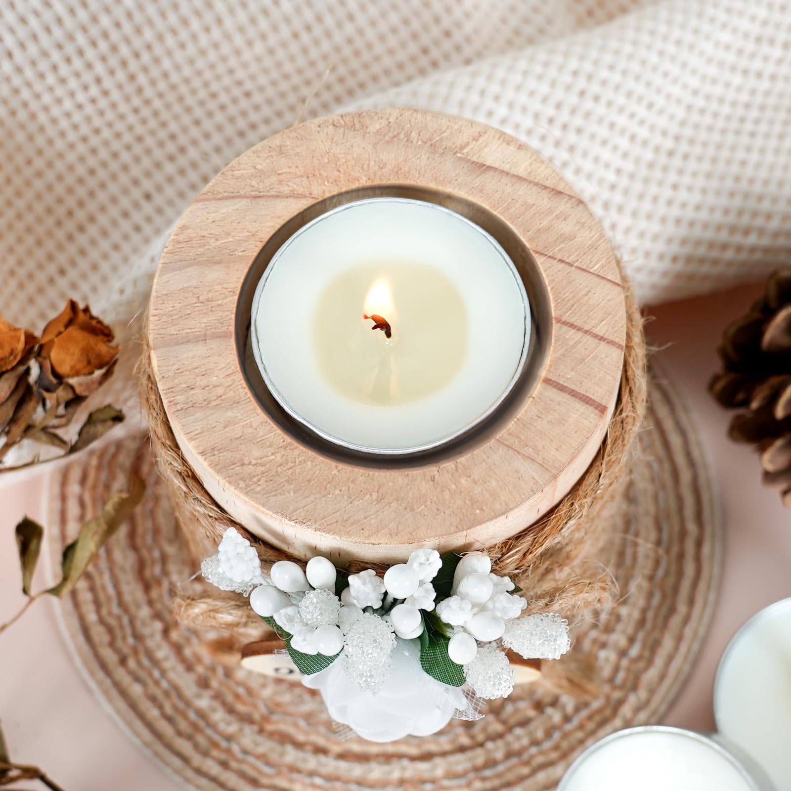 House Warming Gifts - New Home Gifts for New Homeowners, Women, Friends, Family, Wooden Candle Holder Set with 4 Tea Lights & Candle Mats - New Beginning Warming Gift Ideas for Party Decor