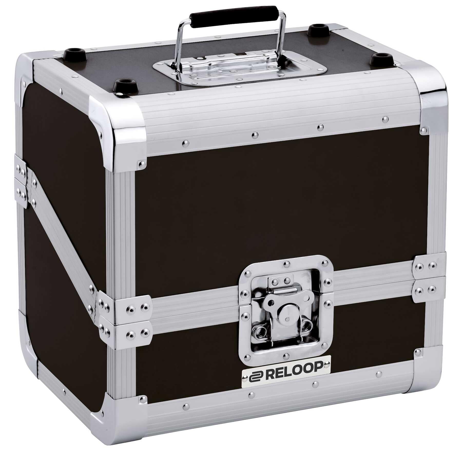 Reloop 80 Record Case Black - klassisches Platten Case, Butterfly Verschlüsse, Schaumstoffpolsterung, einklappbarer Tragegriff, schwarz