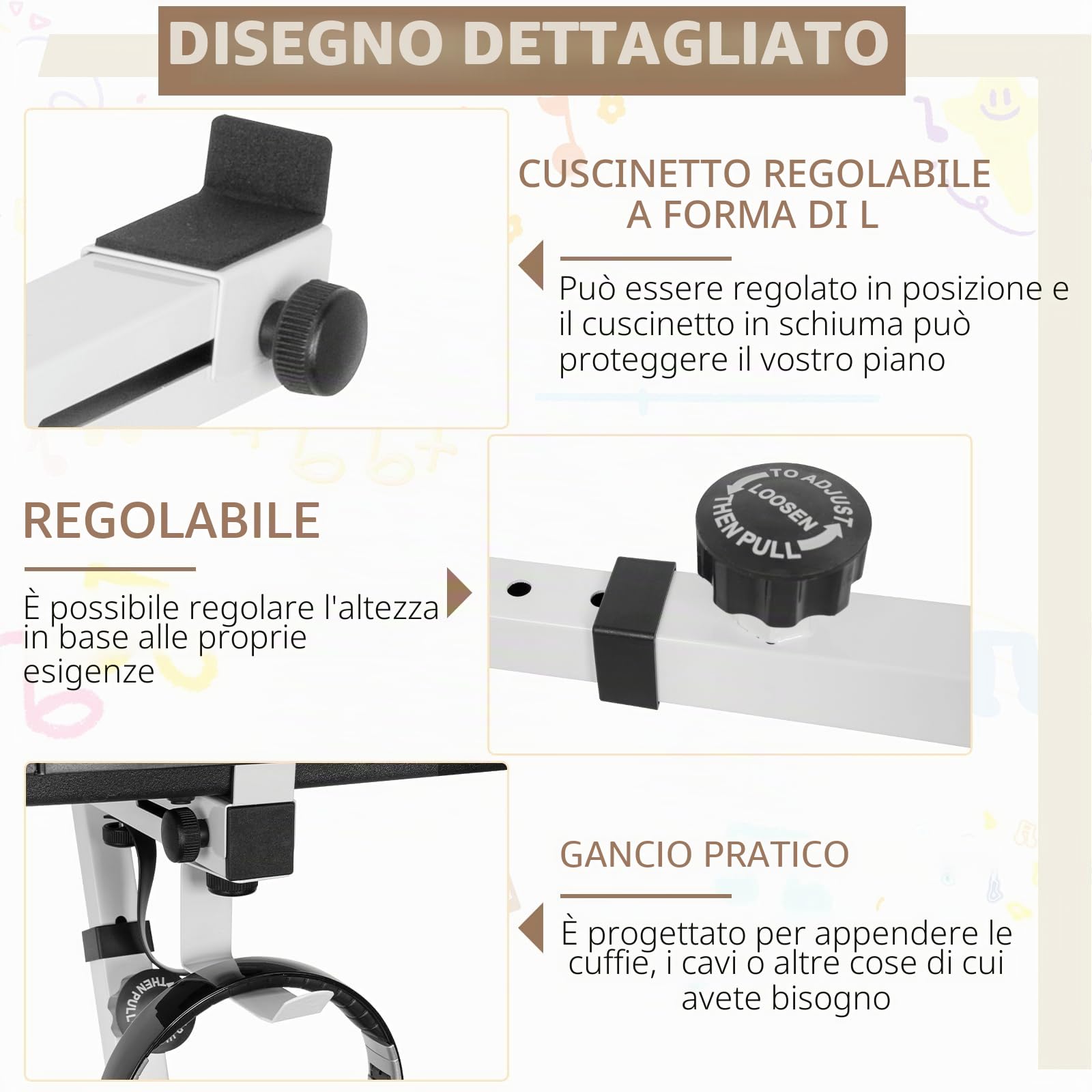 OUUTMEE Supporto per tastiera digitale, resistente, stile Z, regolabile in altezza e larghezza, con 4 ruote, adatto per pianoforti elettrici da 54 a 88 tasti, bianco