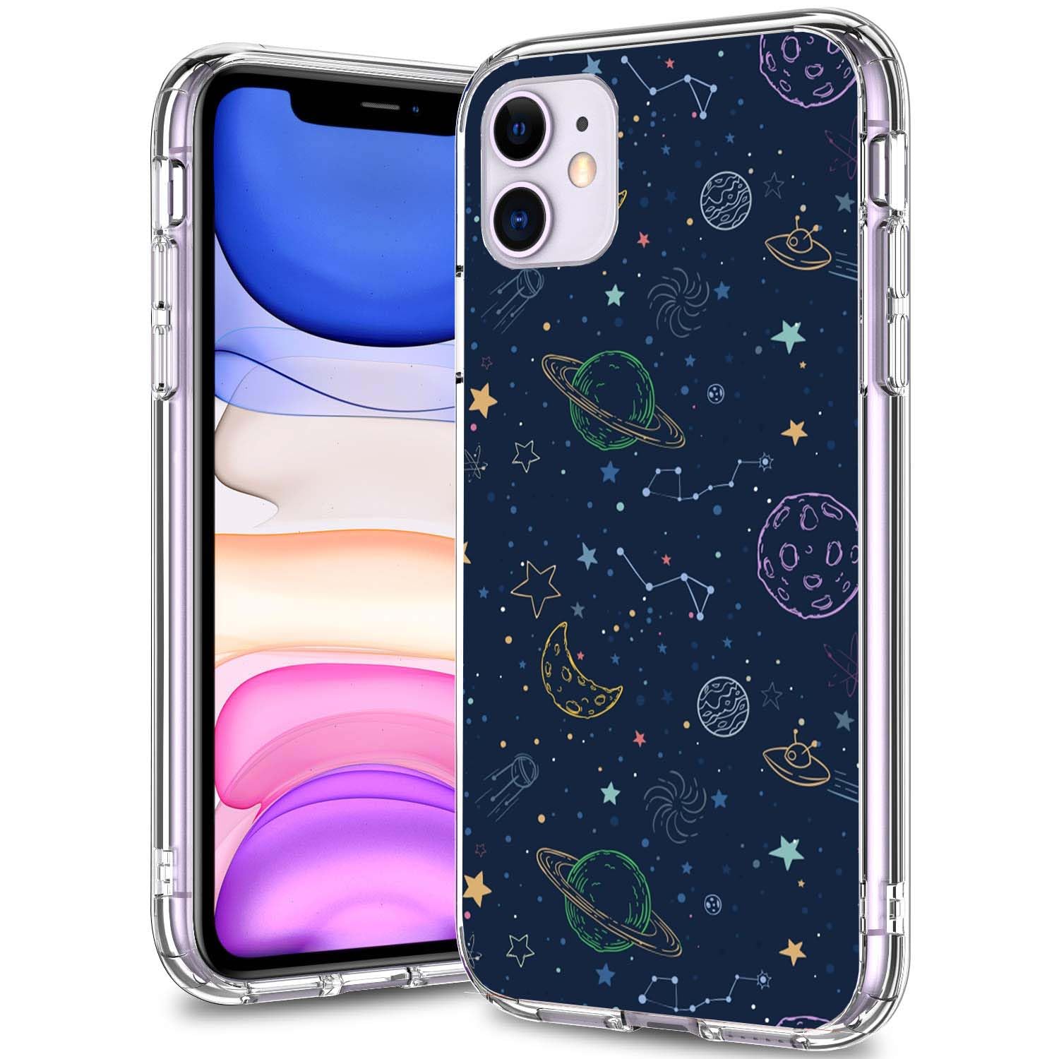 Aesthetic Space Moon Stars Pattern Case for iPhone 11, TPU Bumper Protective Solar System Pattern iPhone 11 case, Support Wireless Charging