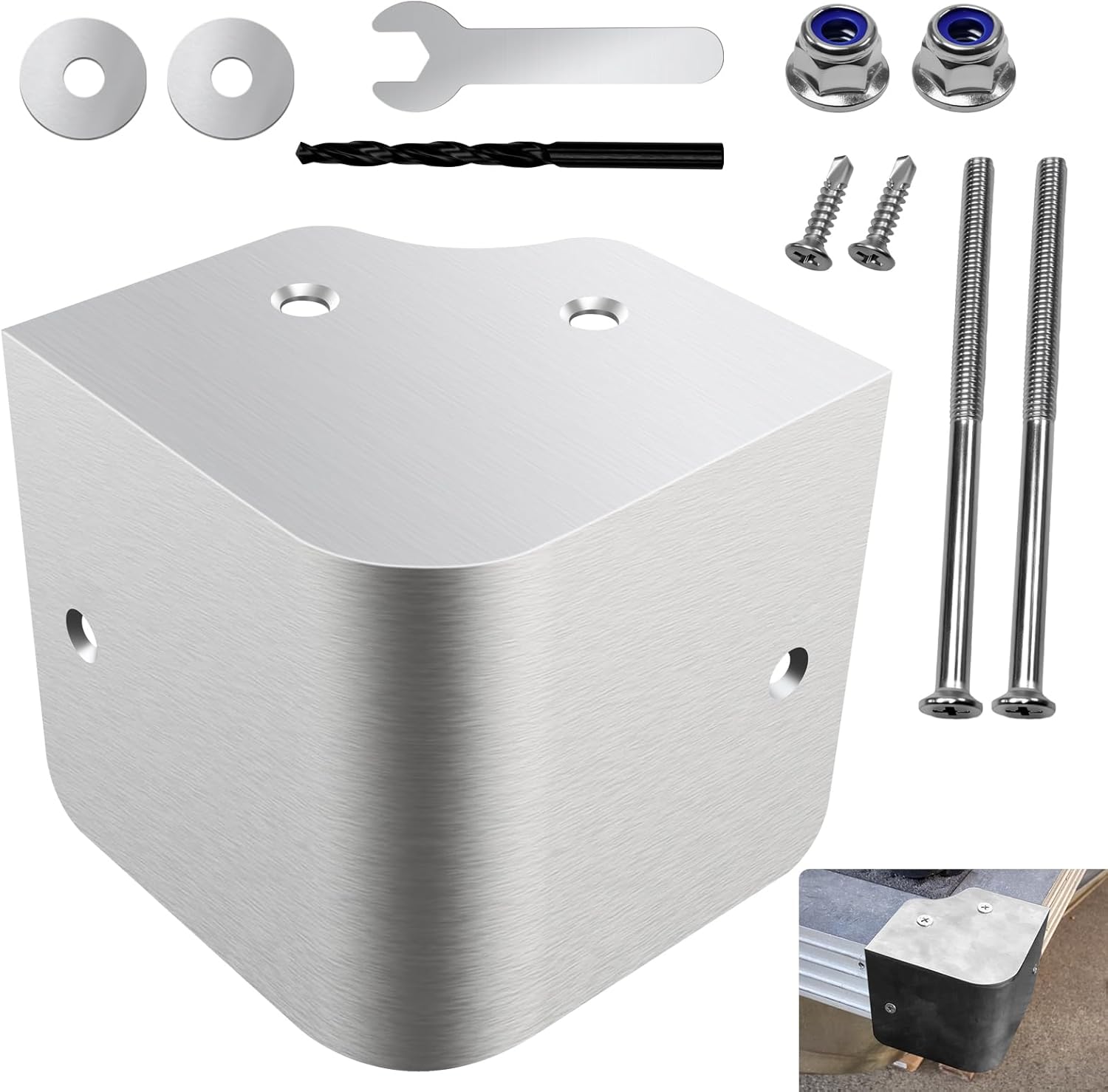 2 Pcs 3.5''x3.5'' Marine Grade 90 Degree Rounded Angle 316 Stainless Steel Pontoon Corner Caps, Fit for Pontoon Boats, Marina Walkways, Water Platforms, W/Screws, Nuts, Spacers, Spanner,Drill