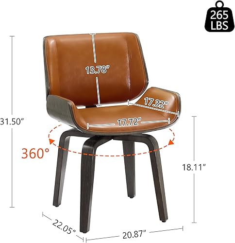 Miniatura 2 de Art Leon Juego de 2 sillas de comedor giratorias, modernas de mediados de siglo, sillas de comedor de cocina y comedor, silla decorativa de piel