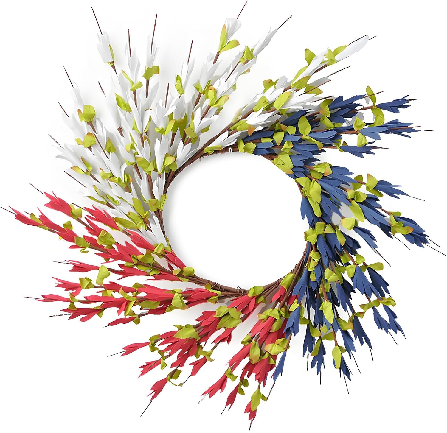 Weather Front Door Hanger Decorative Independence Day Flower Wreath for Outdoor Display Snowproof Silkflowers