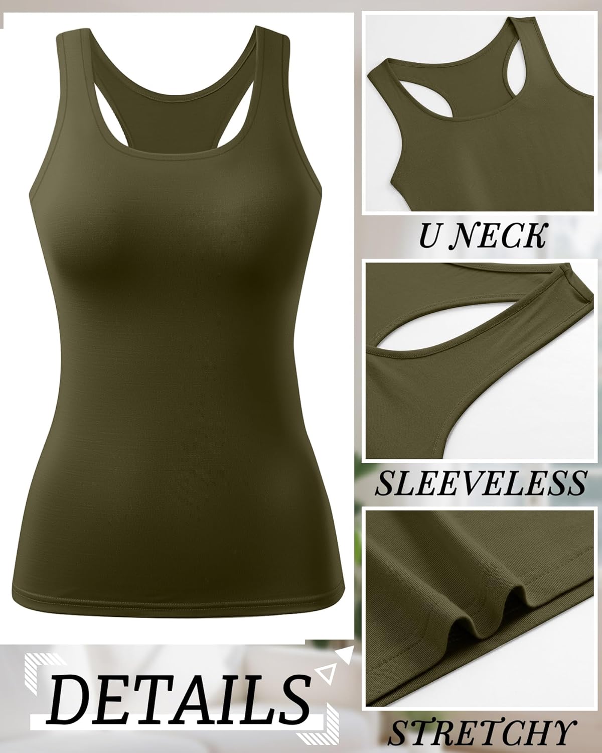 Riyiper 4 Pack Women's Racerback Tank Tops Casual Cotton Blend Summer Sleeveless Shirts Slim Fitted Cowboy Chic Basic Tee - Image 6