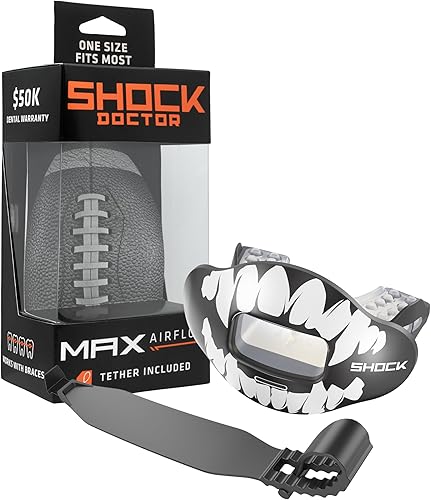 Vista 14 de Shock Doctor Protector de labios, protector bucal para adultos y jóvenes de fútbol americano con correa, boquilla de fútbol americano transpirable