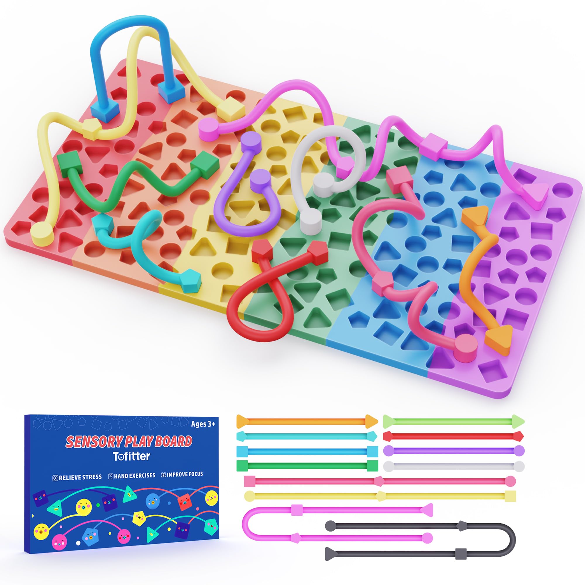 Tofitter Sensory Activity Board for Kids & Adults,Montessori Silicone Fidget Toy with Shape Matching,Quiet Busy Board for Travel,Airplane,Car&Classroom,Calming Focus Toy for Autism,ADHD&Anxiety Relief
