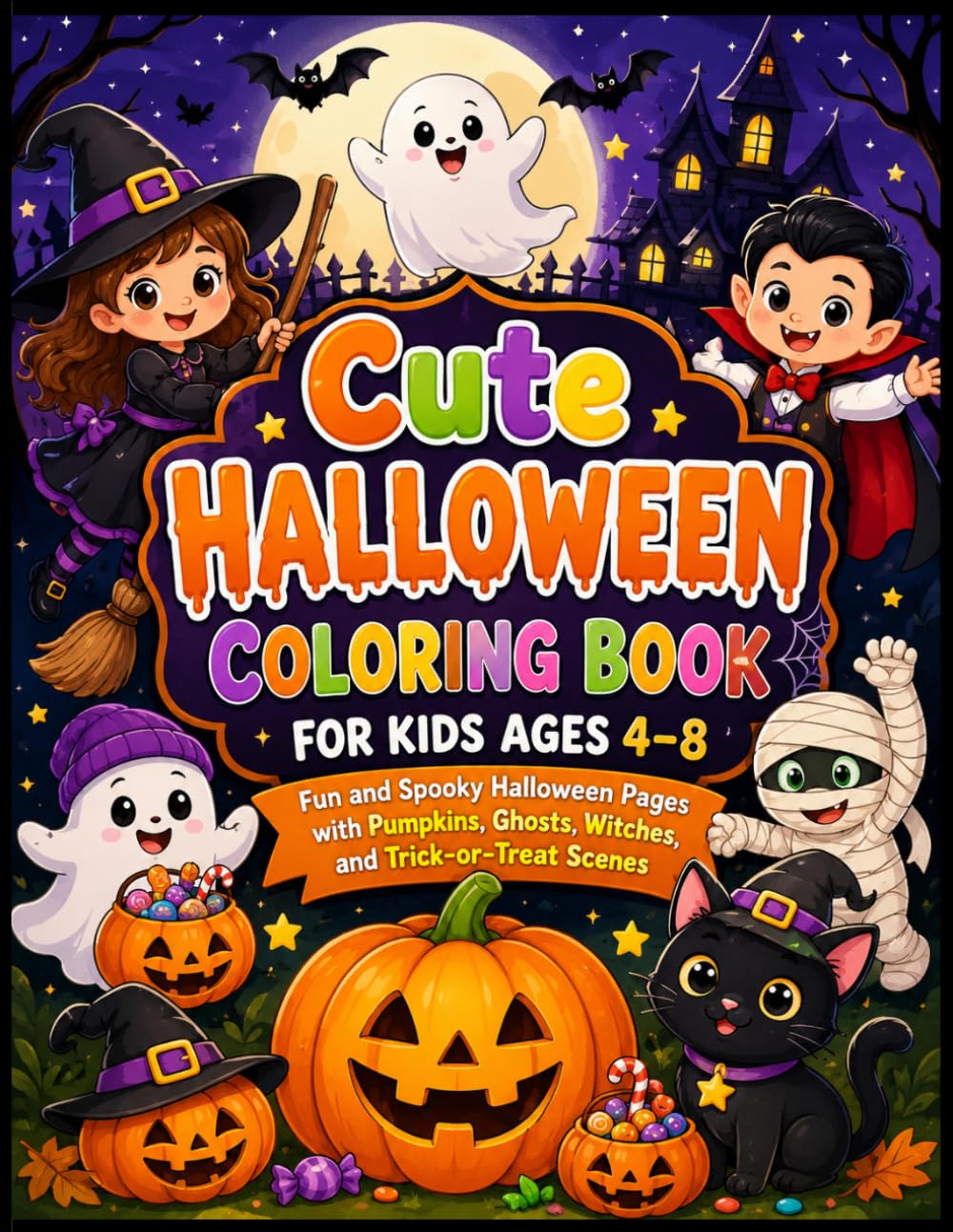 Cute Halloween Coloring Book for Kids Ages 4–8: Fun and Spooky Halloween Pages with Pumpkins, Ghosts, Witches, and Trick-or-Treat Scenes