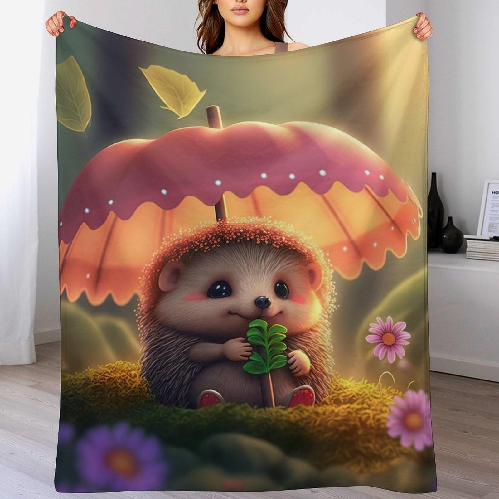 Couverture flanelle hérisson douce lavable pour canapé propre et bien chaud