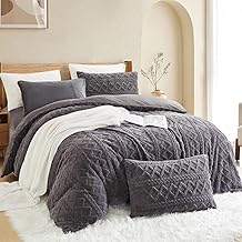 Michorinee Flannel Duvet Cover 220 x 240 cm Warm Winter Fleece Bedding Set with Zip, Double Bed Linen with 2 Pillowcases 65 x 65 cm, Dark Grey