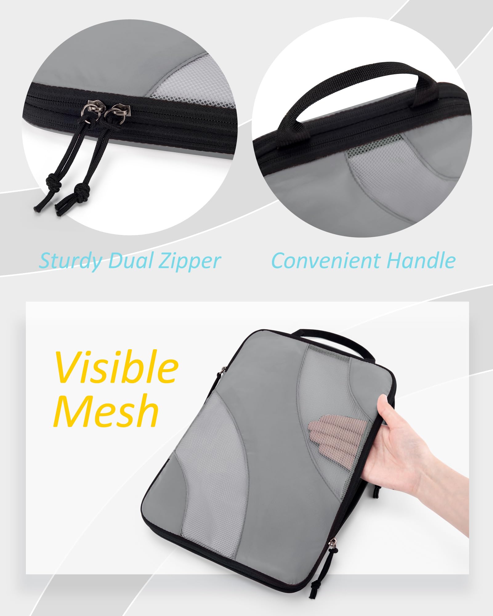 Cubo de embalaje de compresión para viajes, BAGSMART 6 Set de cubos de embalaje de viaje para maleta, bolsa organizadora de maleta de compresión, 05-gris, 6 unidades