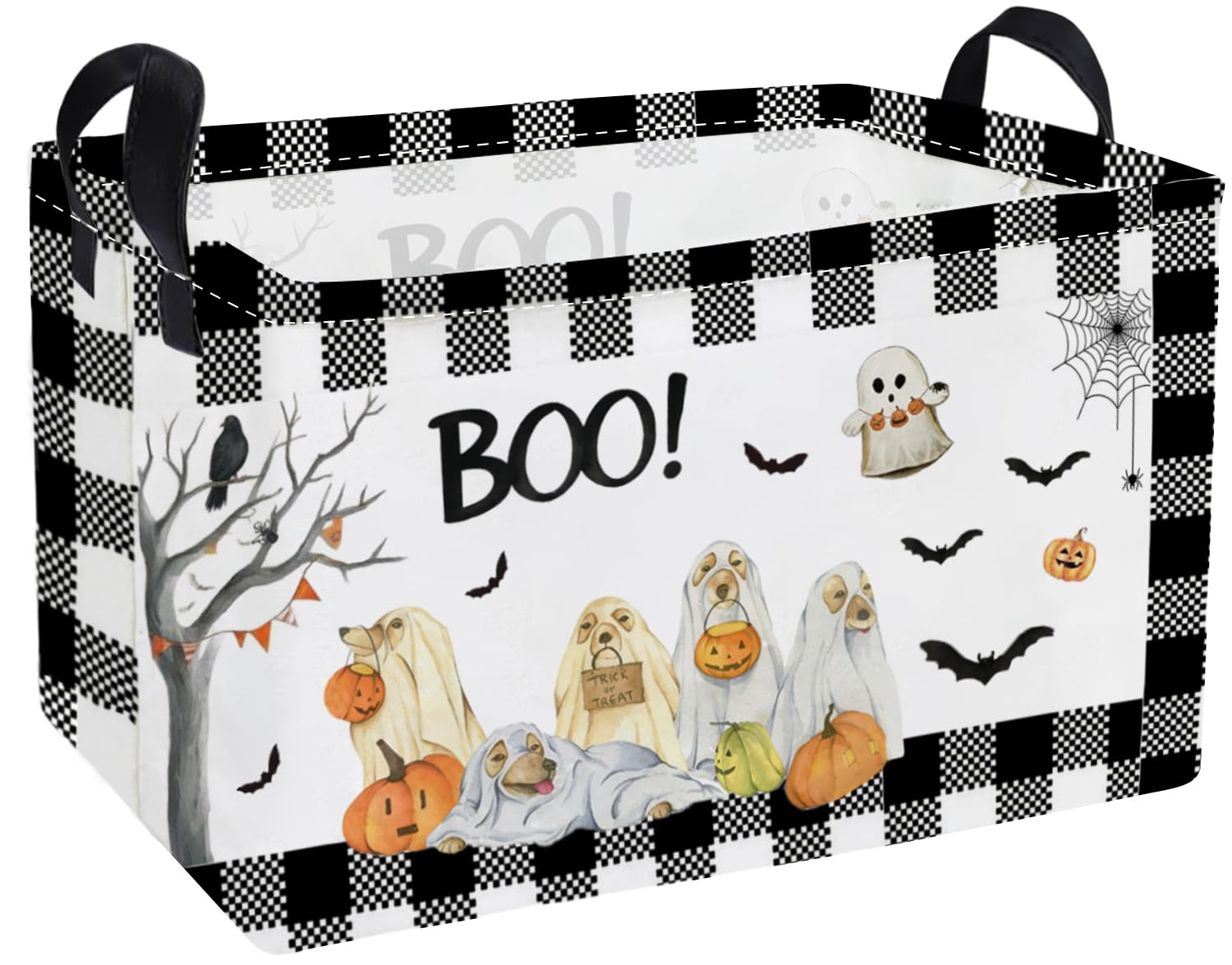 Essme Rectangular Dog Helloween Basket,Kids Storage Bins Organizer with Handles for Girls Room Decor, Gift Basket,Shelf Basket.(Dog Helloween)