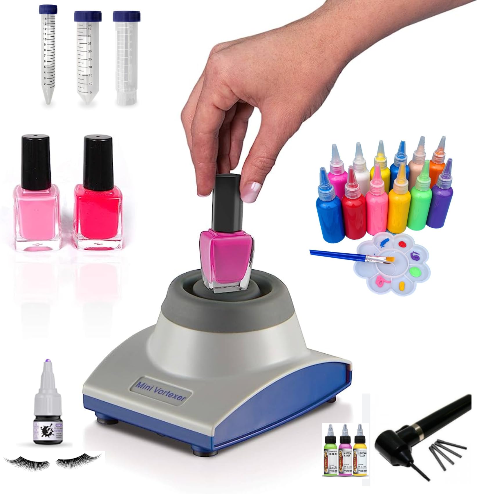 Certified Mini Vortex Mixer with Touch Function, 4500 RPM, Ideal for Acrylic Paints, Tattoo Inks, Gel Polish, Eyelash Adhesives, Test Tubes & Centrifuge Tubes, 5 Year Warranty, Blue/Gray