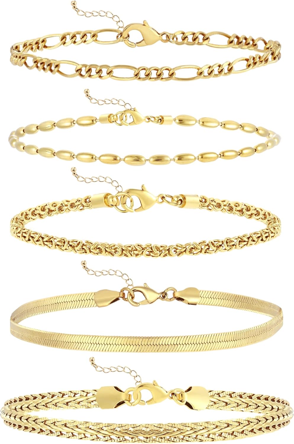 wgoud Gold Bracelets for Women Trendy, 14K Real Gold Plated Link Chain Bracelets for Women Waterproof, Adjustable Gold Stack Bracelet Set Jewelry Gifts for Women.