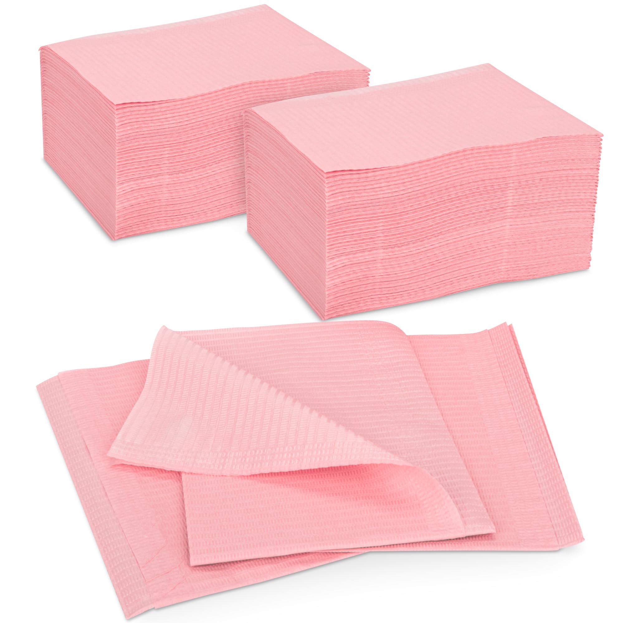 Practicon 125 Pack Pink Disposable Patient Bibs 18 x 13 3 Ply Waterproof Paper Bib Sheet with Poly