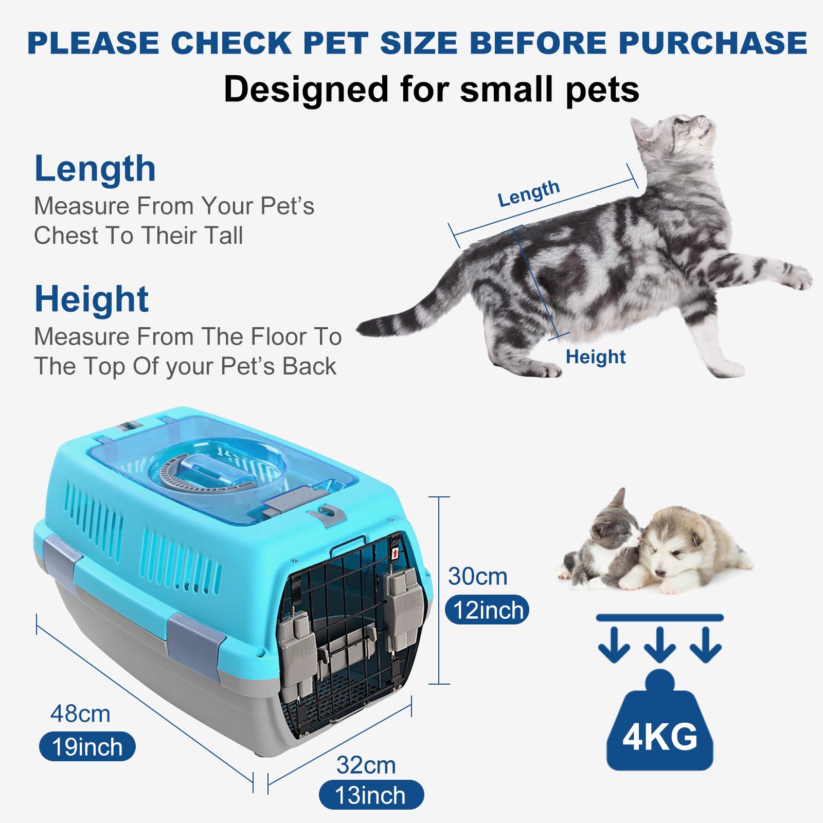 PETCUTE Transportín para Perro y Gato Pequño 48x32x30CM, Duradero Transportín para Perros con Cómodo Mango y Tazón,Resistente y Fácil de Montar,Transportín para Mascotas,Rejillas de Ventilación