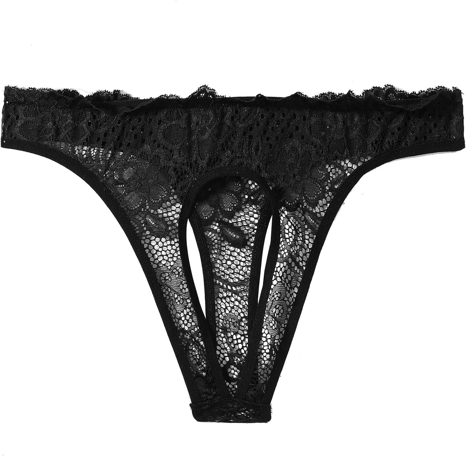 Mens Sexy Lingerie Ultra-soft Lace Frilly Sissy Thong Underwear Femboy Panties For Cross-dressers