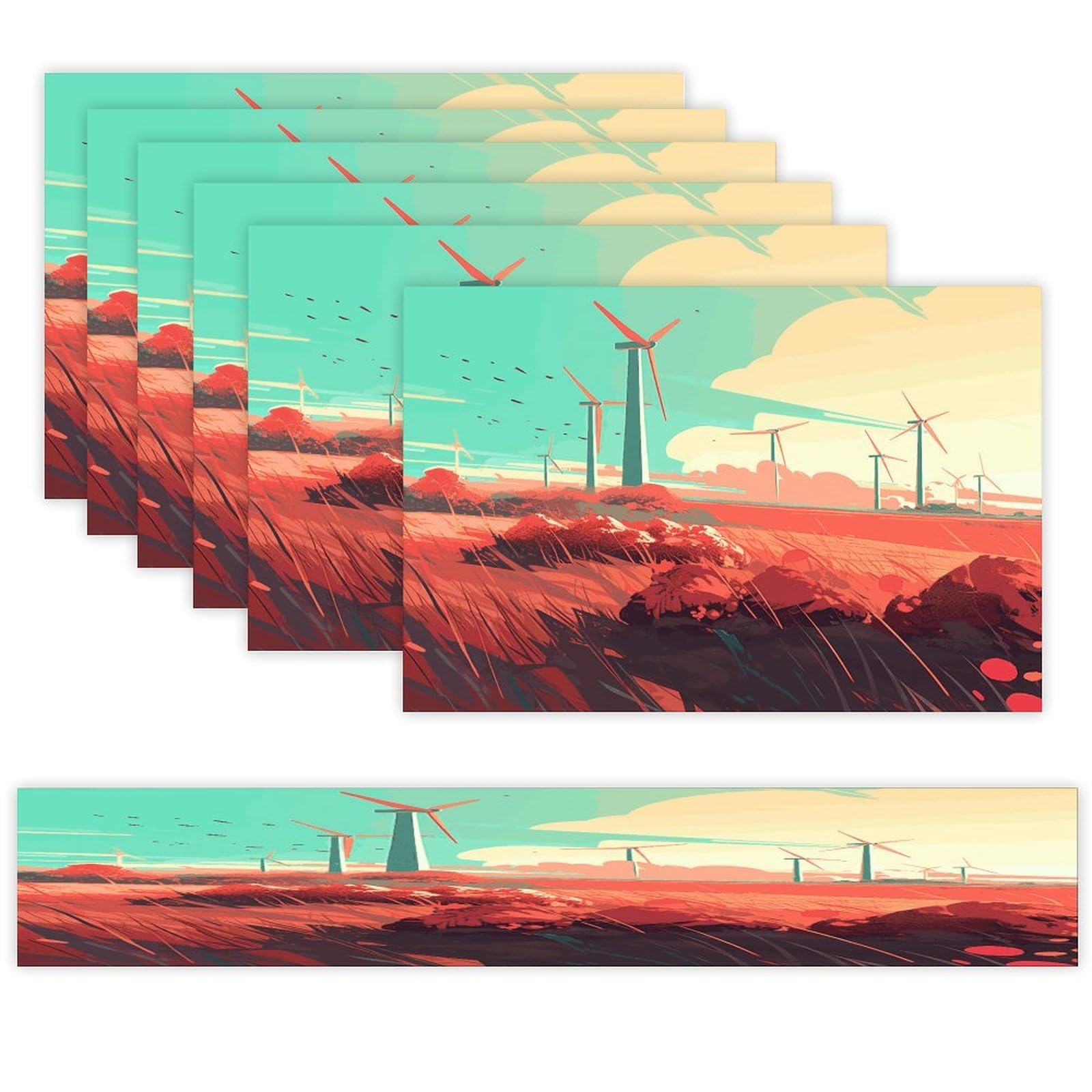 Windmill in Field Table Runner and Placemats Set of 6 Heat Resistant Washable Table Runners Dining Mat Sets Modern Cloth Place Mats Linen Table Decor for Kitchen Dining Room