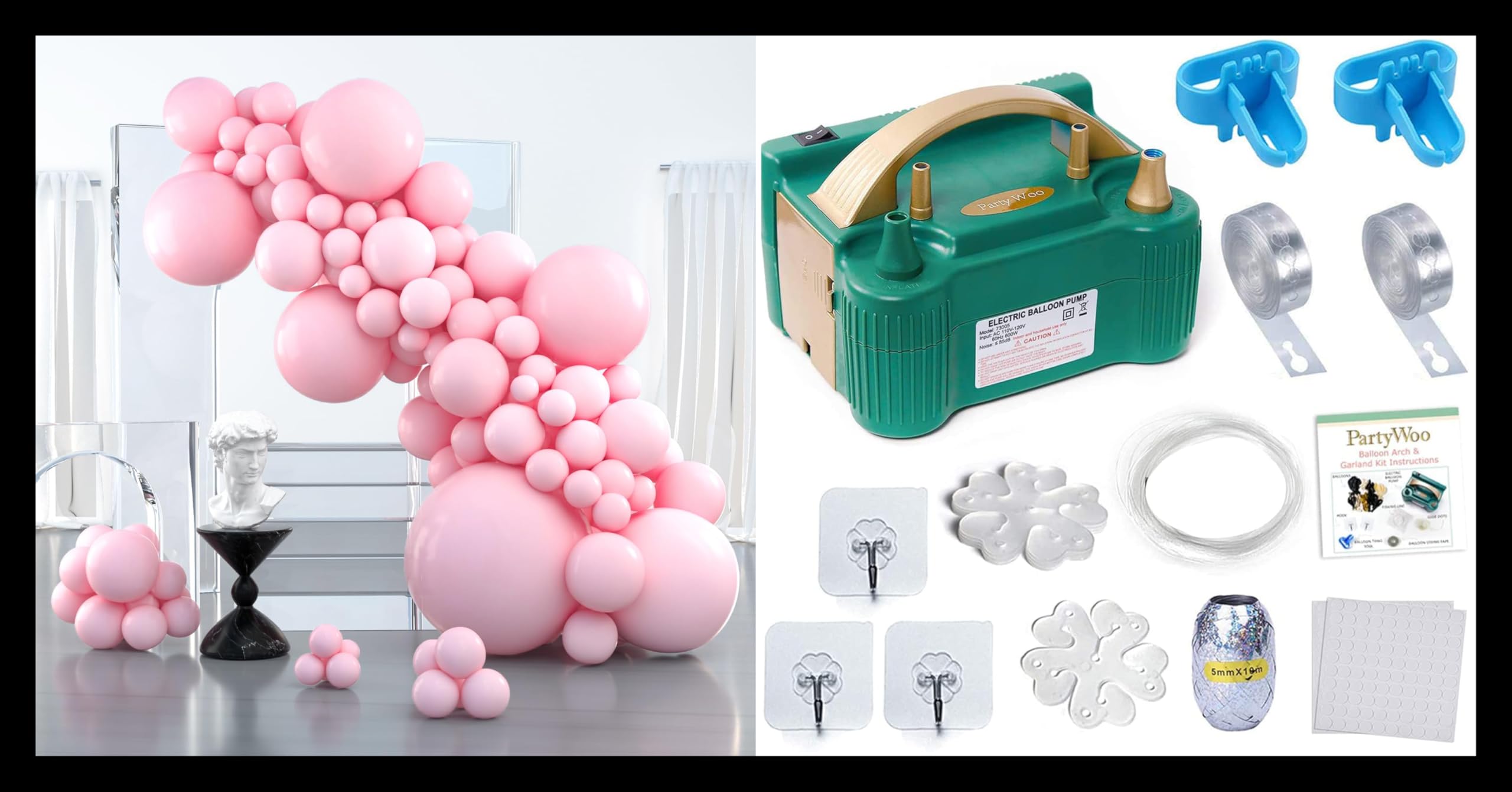 PartyWoo Baby Pink Balloons 127 pcs 36/18/12/10/5 Inch Balloon Arch and 110V 600W Electric Balloon Pump for Birthday Wedding Party Decorations