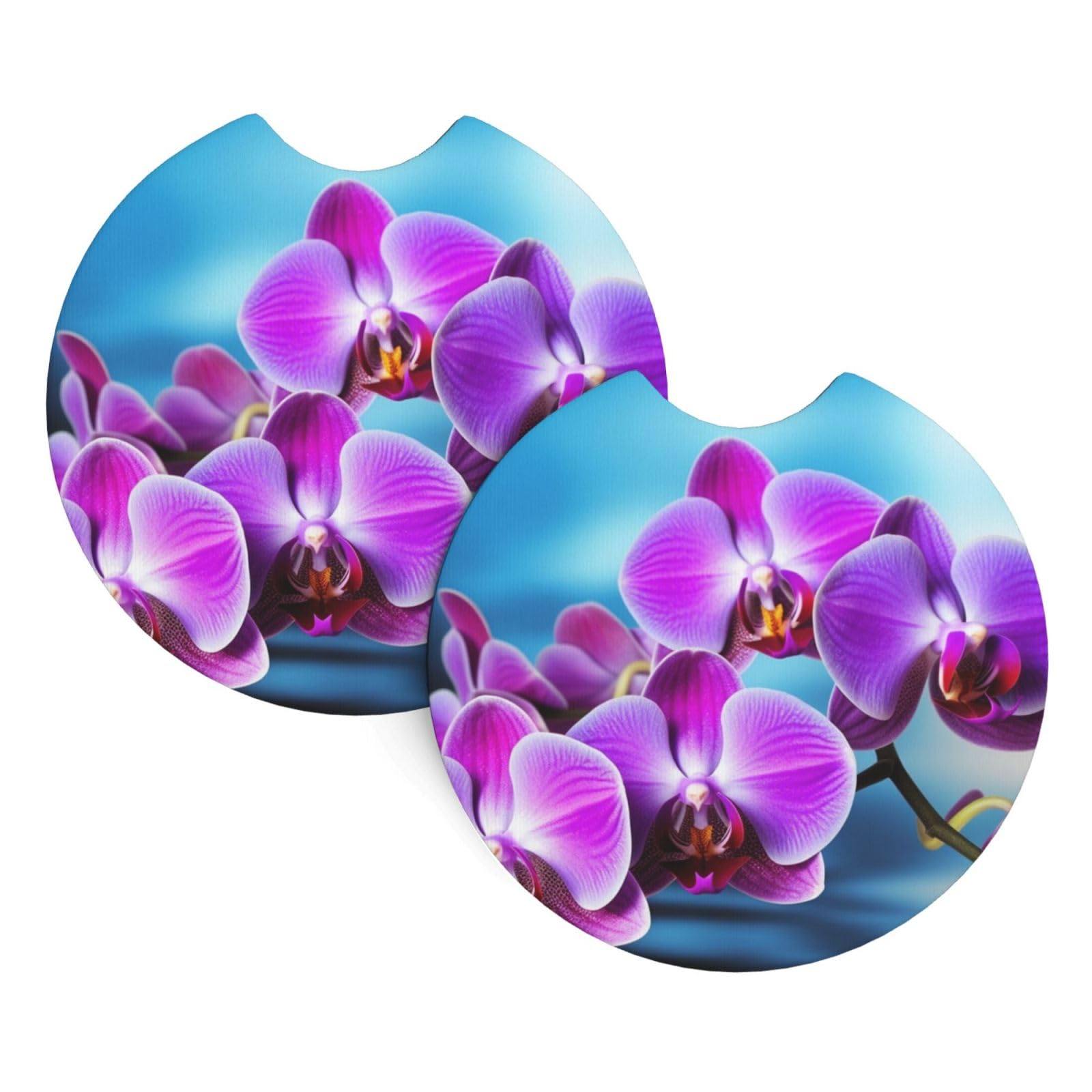 2PCS Car Coaster for Cup Holders Universal Auto Cup Mat Beautiful Orchid Cup Coaster Pad 2.7" Waterproof Neoprene Non-Slip Cup Holder Coasters Car Interior Accessories for Women Men