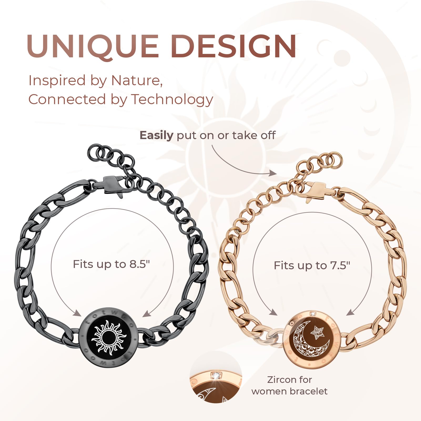 TOTWOO Long Distance Touch Bracelets for Couples Light up & Vibration for Love - Womens Fashion Smart Jewelry Romantic Gift for Girlfriend One-to-One Bluetooth Pairing via App product thumbnail 6