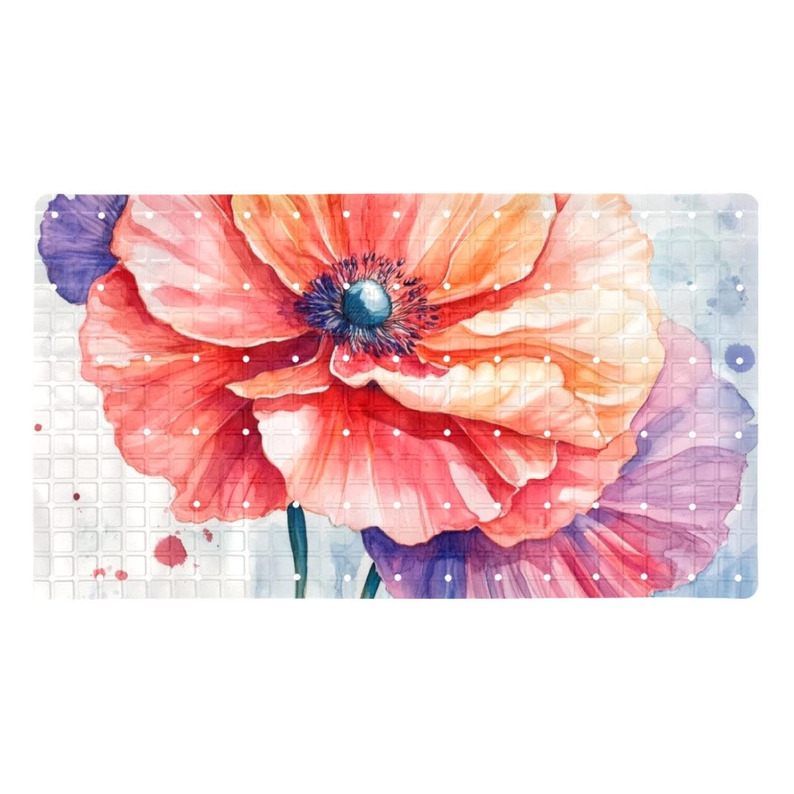 Badematte für Badewanne, Motiv: Aquarell-Blumenmalerei, rutschfest, rechteckig, Duschmatte mit Saugnäpfen, maschinenwaschbar, Badezimmermatte, 39,9 x 70,9 cm
