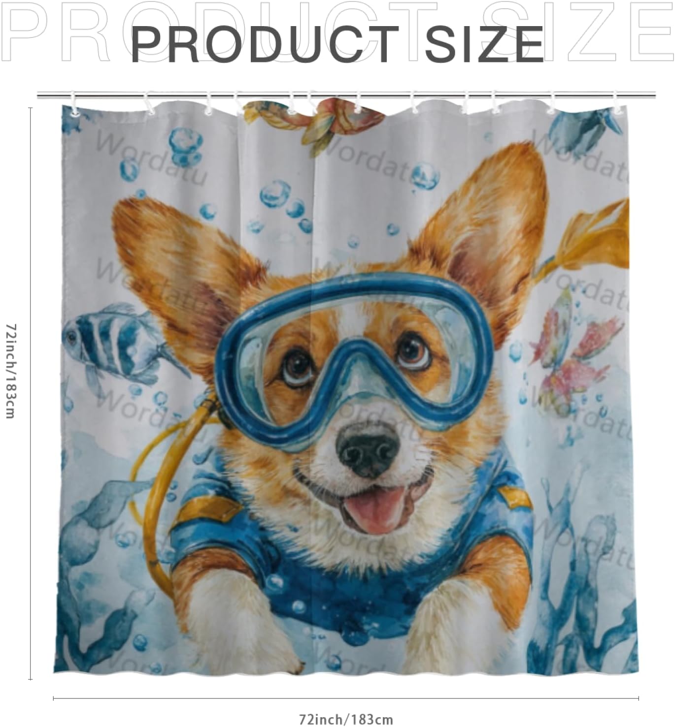 Funny Corgi Shower Curtain Teal Blue Sea Ocean Waterproof Fabric Shower Curtains for Bathroom with Animal Starfish Nautical Bathroom Curtain 72x72 Inches