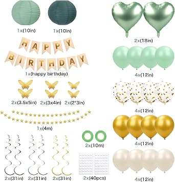 Sage Green Birthday Decorations Green Party Decorations Set for Women Girls