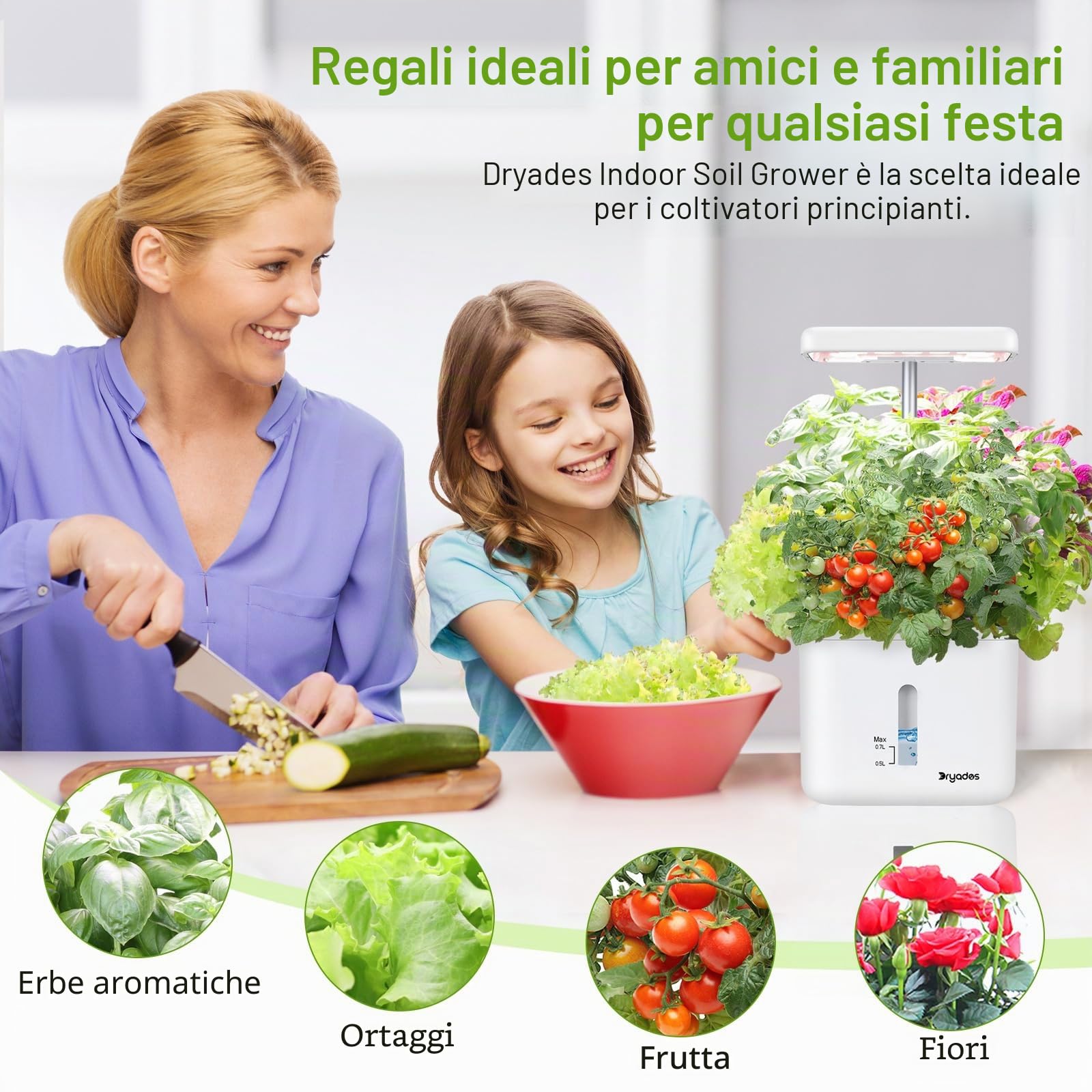 Fioriera da giardino per interni sistemi di coltivazione per piante da pavimento, piccolo sistema di giardinaggio intelligente con luce LED di crescita da 17 W, timer automatico, vaso di irrigazione